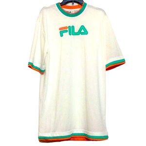 🌞 Fila athletic jersey cooling net fabric layer look orange & green men L